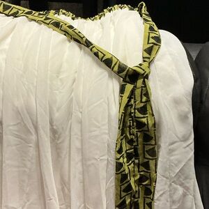 White Pleated Top with Olive Green Patterned Tie